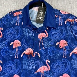 Daupanzees Flamingo Hawaiian Paisley New with tags Men XL Polo Dress‎ Shirt